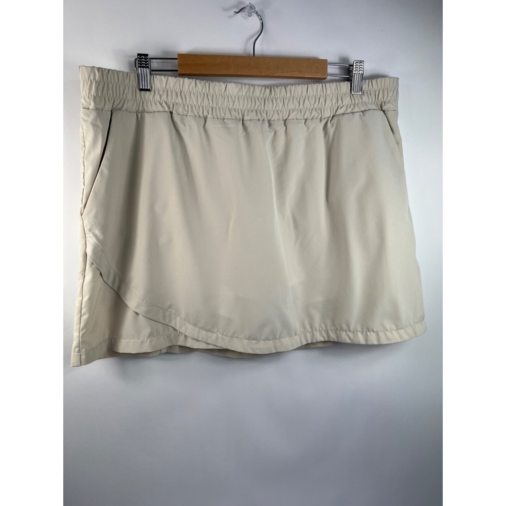 Coral Bay Golf Skort Women's Sz XL Tan Elastic Waist Pockets‎ Hem Accent Stretch